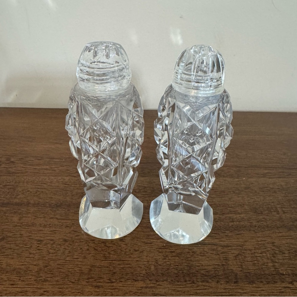 Vtg Bohemia Cut Glass Salt N Pepper Shakers